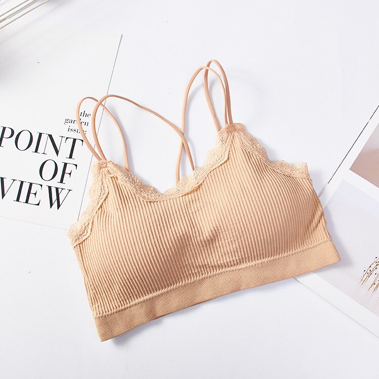 Japanese-style Cross Camisole Beauty Back Tube Top Women's Non-Steel Ring Lace Wrap-around Underwear Bra: Skin