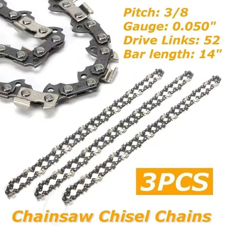 Tuin Elektrisch Gereedschap Accessoires Kettingzaagketting 3-delige set 3/8 1,3 mm 52 schakels Semi-beitelzaagblad