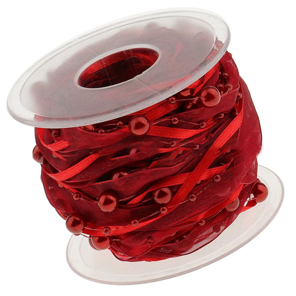 Ruban de décoration en chaîne de perles | 12 couleurs, ruban Transparent pour décoration faite à la main, bricolage: Wine Red