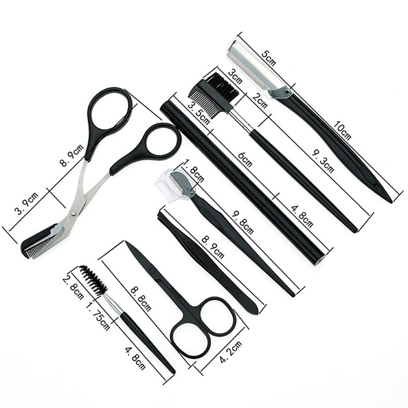 8pcs Eyebrow Trimmer Kit Brow Scissors Eyebrow Comb Razor Tweezers for Face Eyelash Brush Grooming Shaping Set Beauty Tools