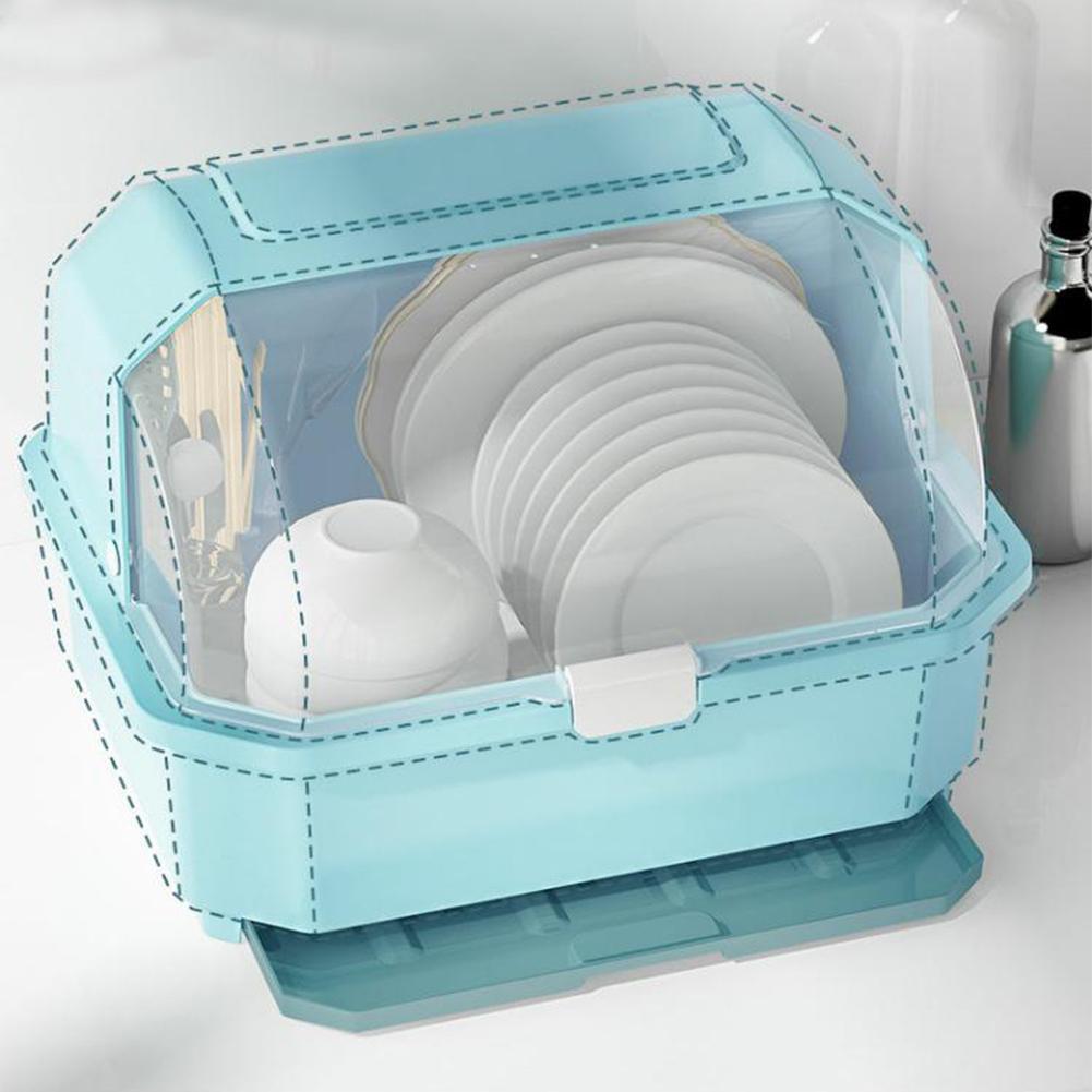 Tableware Storage Box Kitchen Dish Drain Rack With Lid Desktop Plate Home Dinnerware Container Holder Kitchen Cupboard Supplies