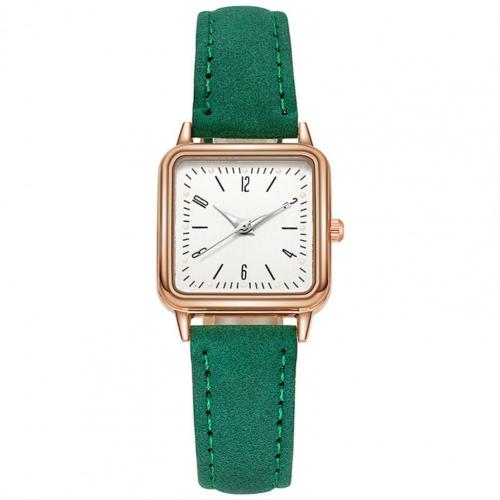 Watch Square Dial Faux Leather Strap Water Resistant Women Round Pointer Watch: Green