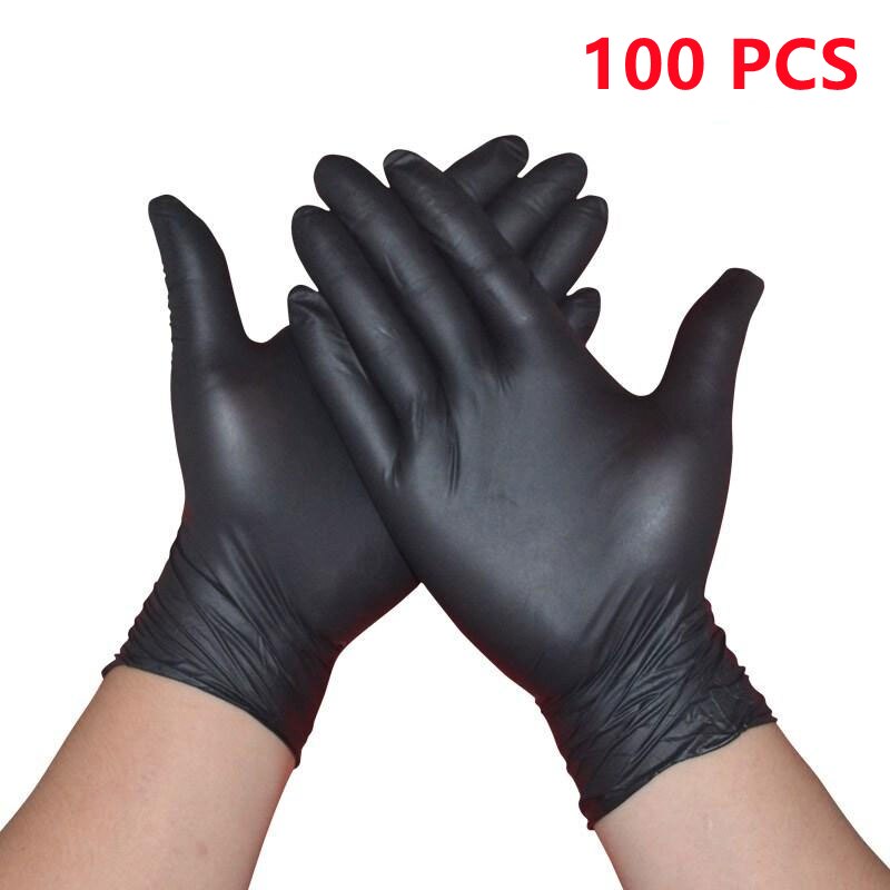 100pcs Disposable Latex Gloves Free Powder-Free Exam Glove Size Small Medium Large X-Large Nitrile Vinyl Hand: Black / M