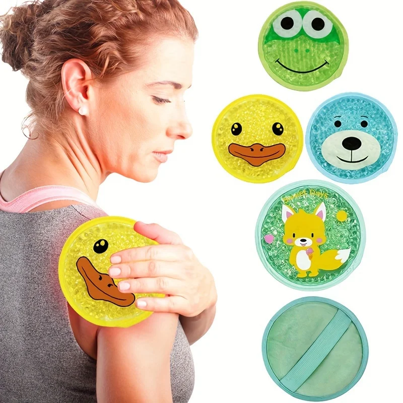 Bolsa de gel de compresa y compresa fría con patrón de dibujos animados, bolsa de hielo de compresa fría de enfriamiento físico reutilizable
