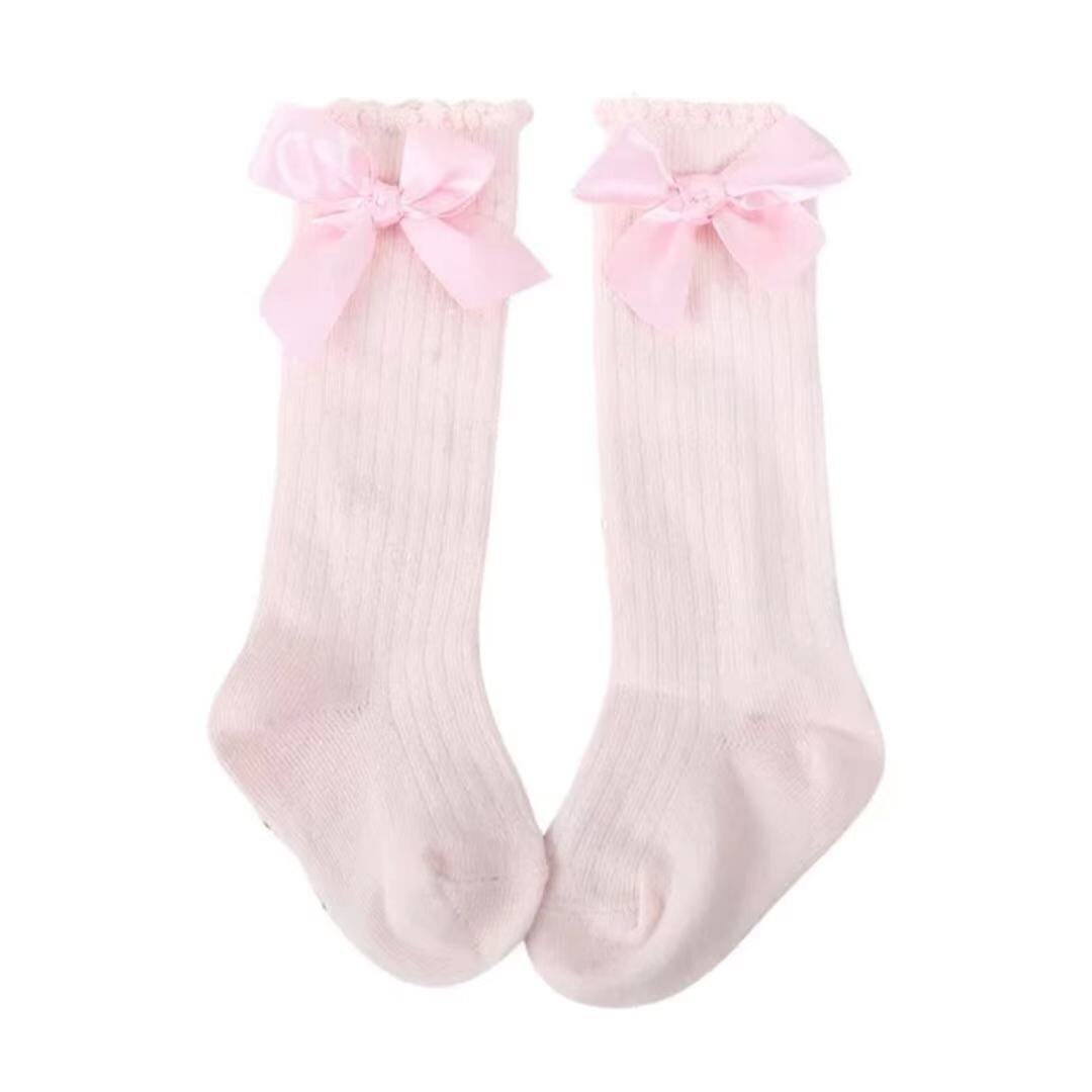 Zomer Lente Boog Sokken Mesh Pasgeboren Baby Meisjes Kids Voor Kerst Winter Antislip Badstof Katoen Sokken Prinses Knie hoge Lange: Pink