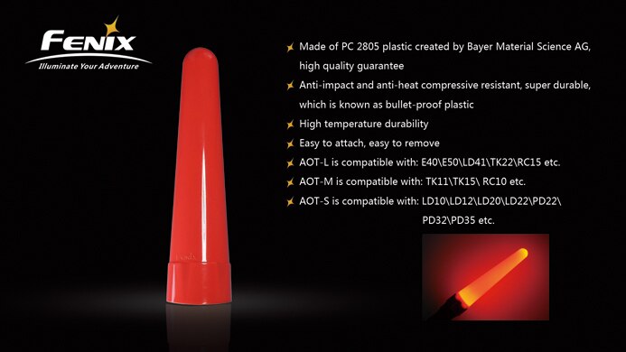 Fenix AOT AOT-S AOT-M AOT-L Flashlight Red Traffic Wand Cap Tip Signal Lamp For LD12 PD32 PD35 TK15 K22