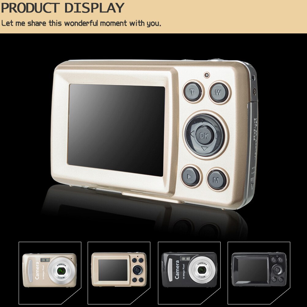 Portable Video Shooting Anti-shake 2.4 Inch Display Mini Cam Durable 16MP Domestic Recording Home Digital Camera Zoom: Gold