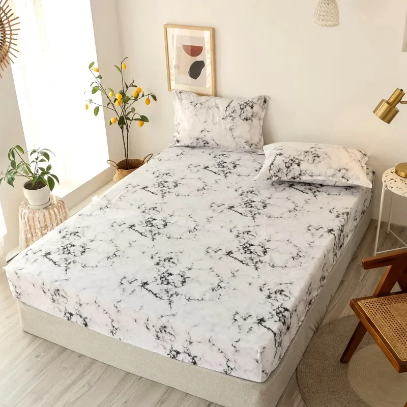 Polyester Print Fitted Sheet with Elastic Band Non Slip Mattress Cover Pillowcase for Single Double Bed 90/120/150/180cm: Full / Dark Khaki