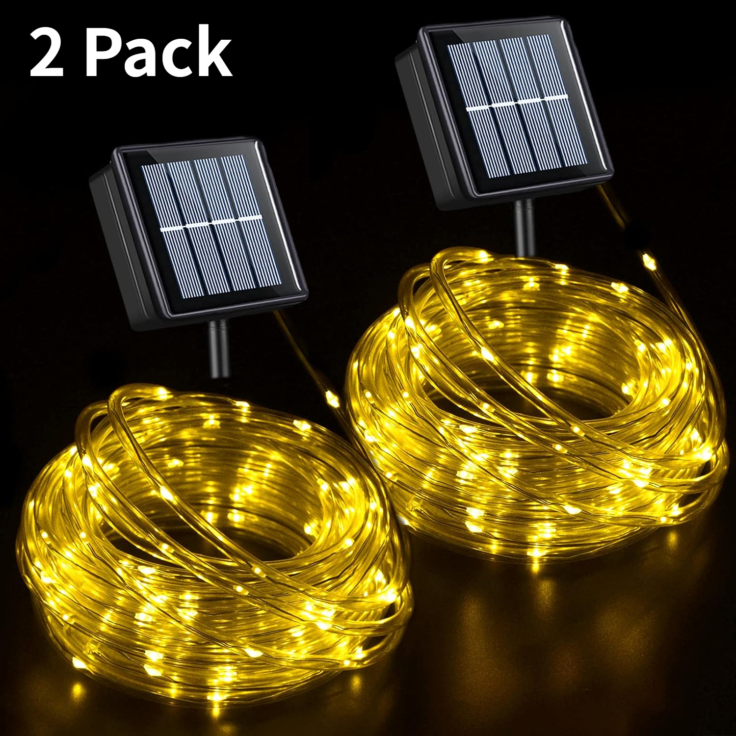 2 Stuks Zonne-Touw Buis Led Lichtslinger 8 Verlichtingsmodi Ip65 Fairy Licht Kerst Slinger Voor Tuinfeest Bruiloft Boom Decor