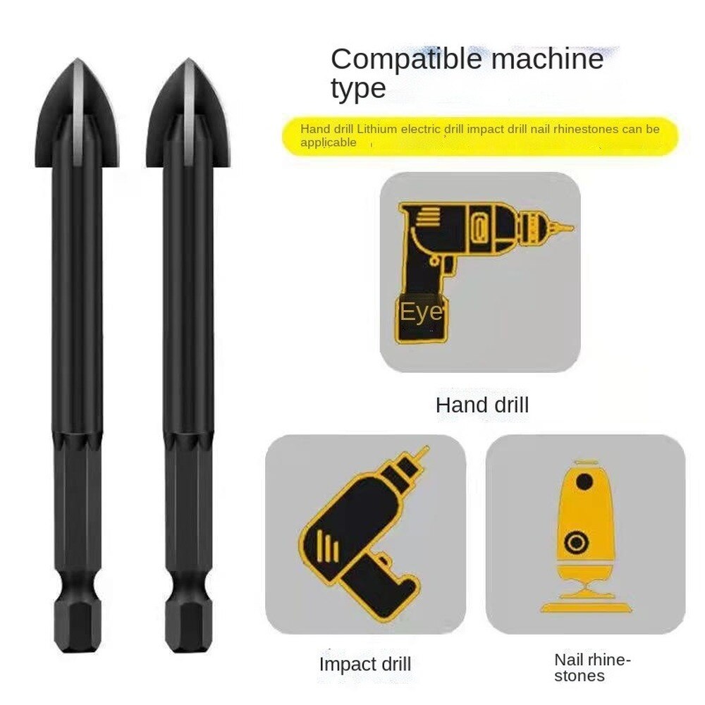 3/12mm Cross Triangle Drill Straight Shank Twist Drill Cemented Carbide Hex Handle Glass Ceramic Vitrified Brick Drill Bits