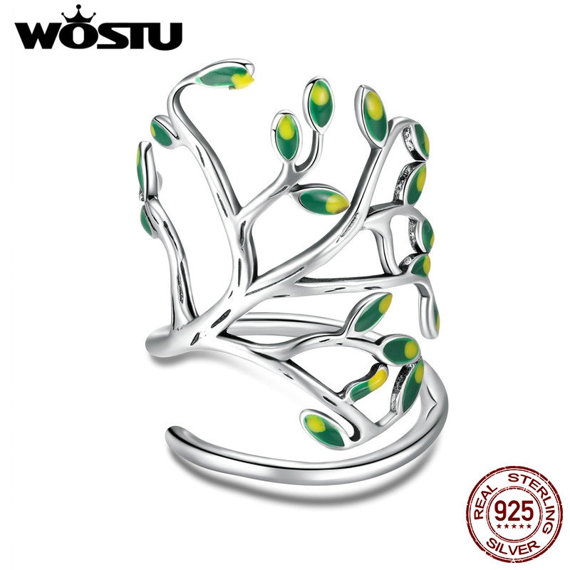 Wostu Aankomst 100% 925 Sterling Zilver Trendy Groen Leven Boom Ringen Voor Vrouwelijke Echte Originele Fijne Sieraden CQR454