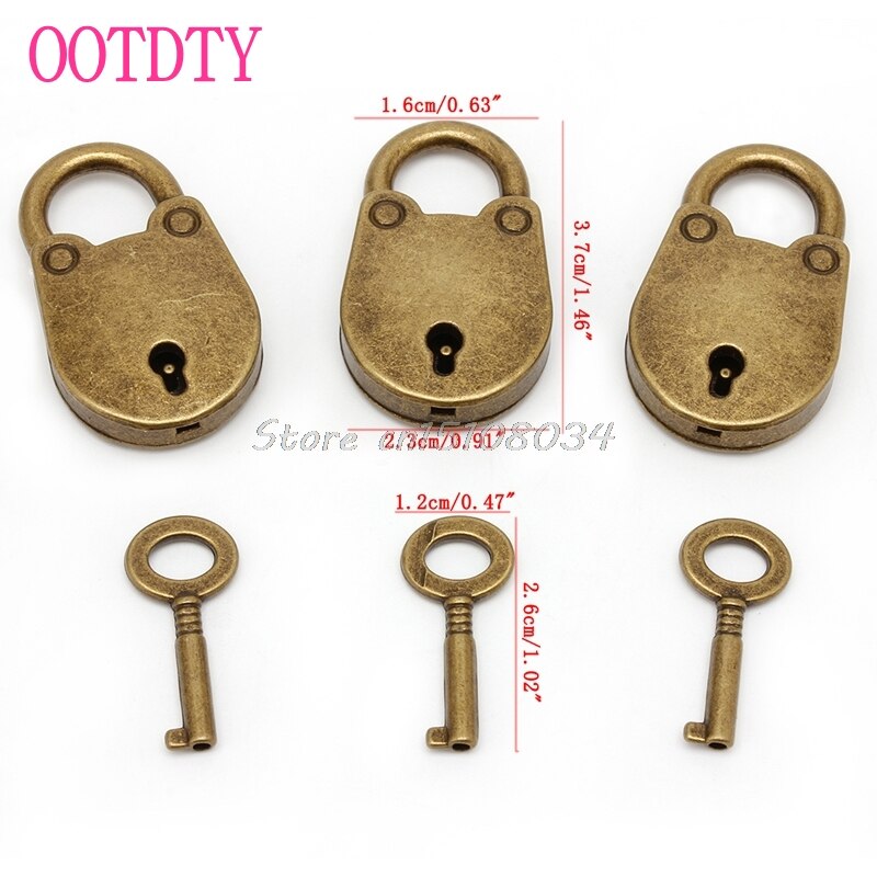 Gammal vintage antik stil mini archaize hänglås nyckellås med nyckel (parti  of 3) s08