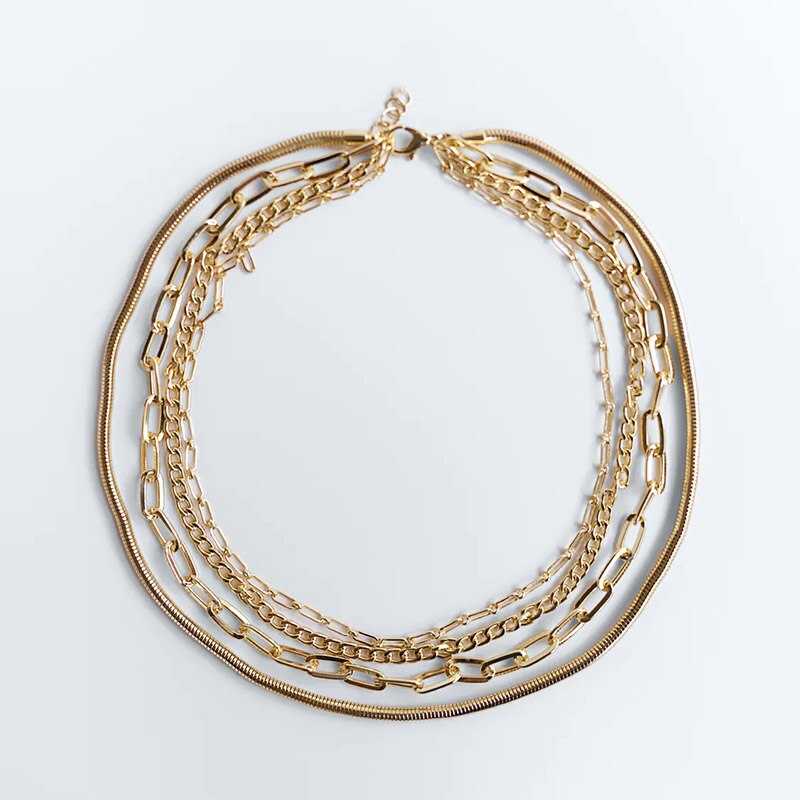 ZA Statement Gothic Metal 4 Article Women's Layered Necklace Trendy Gold Female Neck Chain Hip Hop Jewelry