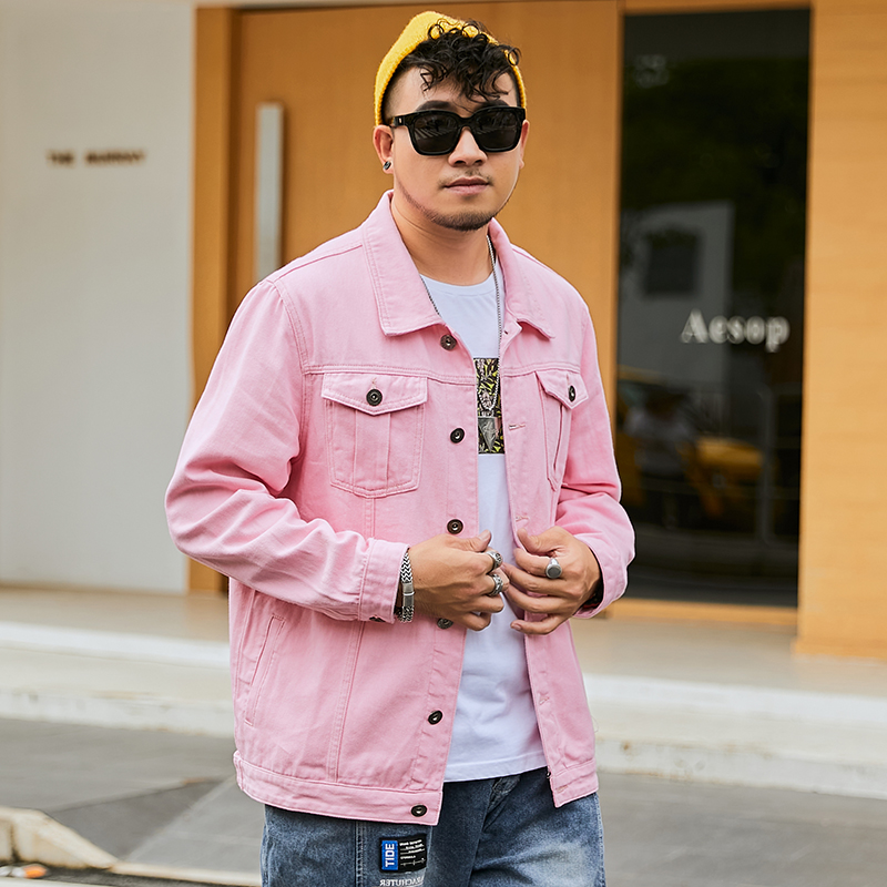 Veste en jean rose à manches longues pour hommes et femmes, grande taille, ample, version coréenne, 7XL, 8XL
