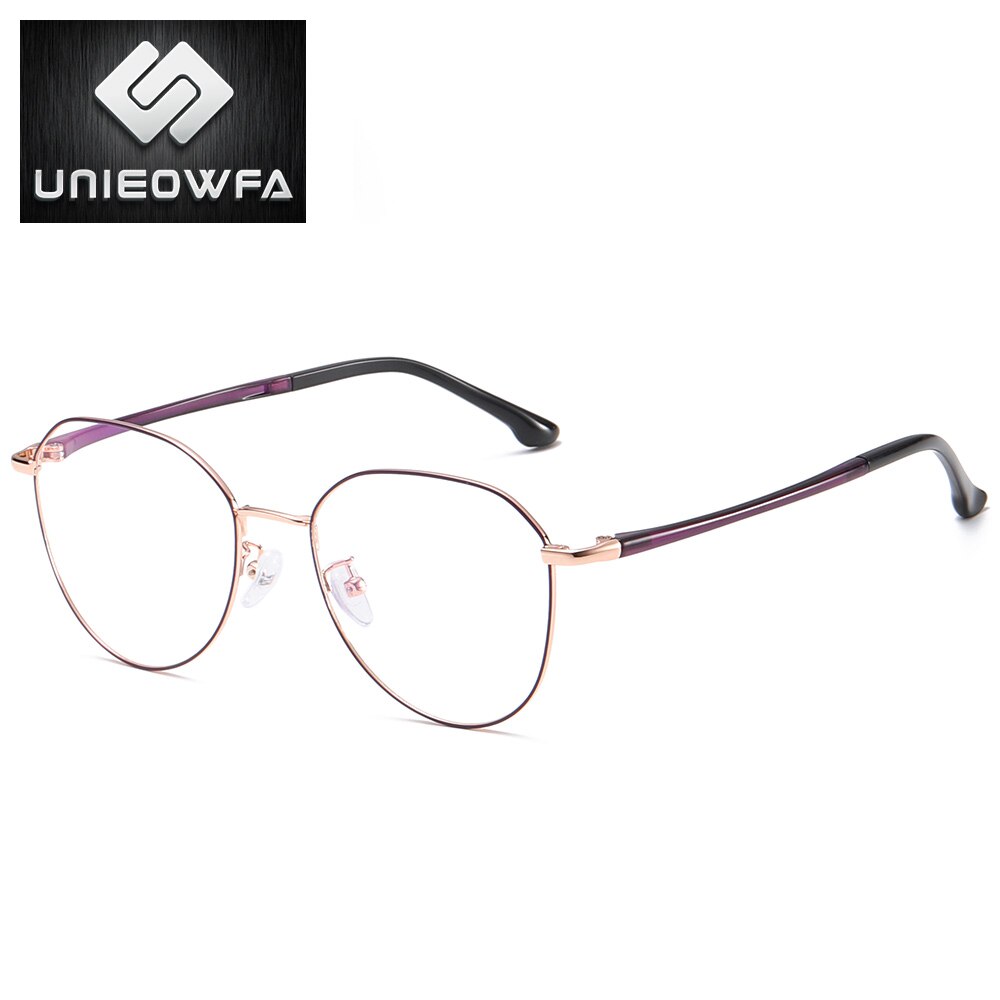 UNIEOWFA Retro Round Clear Optical Glasses Frame Women Myopia Prescription Eyewear Frame Purple Alloy Korean Spectacles Frames