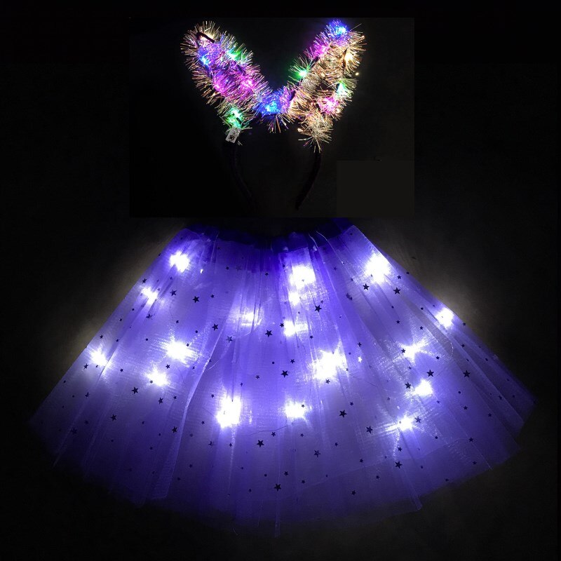 8-12t børne- og piger lysende nederdel led kort nederdel fluffy kort nederdel mærkelig kort nederdel skinnende nederdel hvid nederdel: Lys lilla