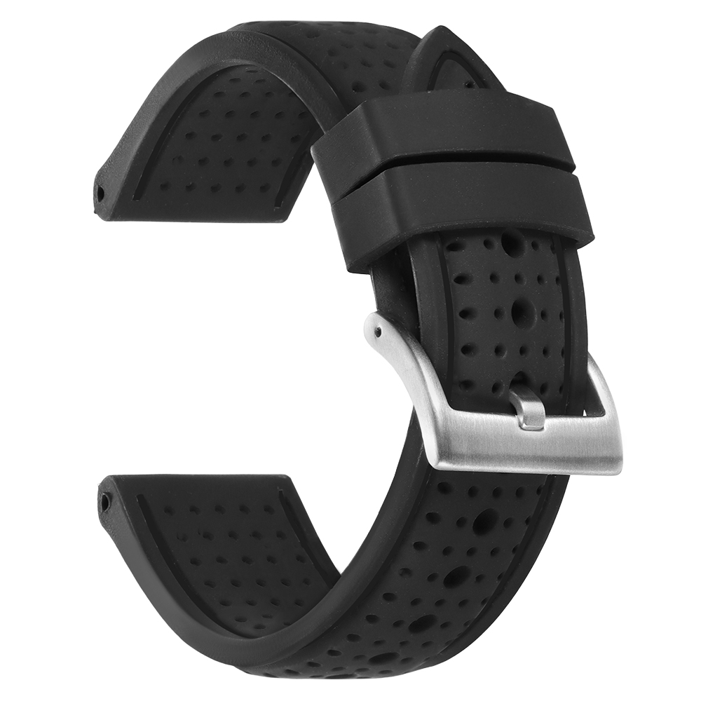 Bracelet de montre en caoutchouc de Silicone souple, 20mm 22mm 24mm, pour hommes et femmes, Sport, étanche, respirant, solide, mat, boucle: 1 / Charbon noir / 22mm