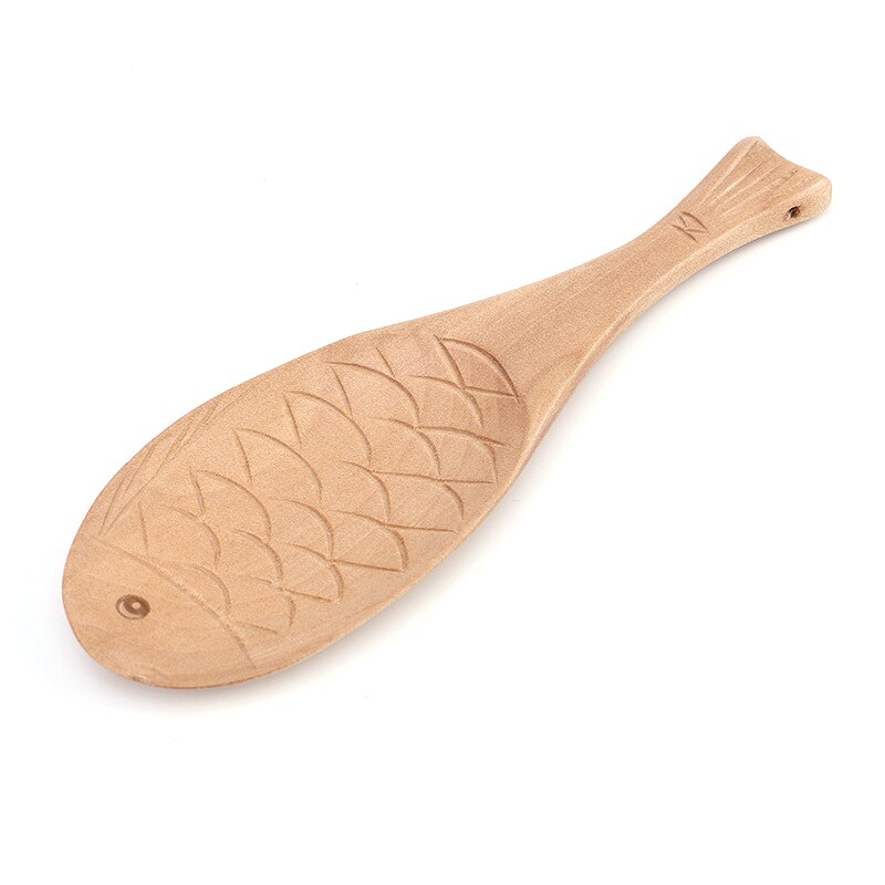 Kitchen Wooden Tableware Fish-shaped Rice Scoop Kitchen Dishes Hand-carved Japanese-style Fish Rice Spoon Natural Healthy Solid: B  x1