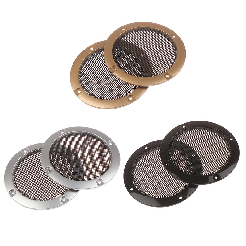 2PCS Speaker Net Cover High-grade Gold Silver Mesh Enclosure Plastic Frame Protective Grille Circle Speaker Accessories 3INCH