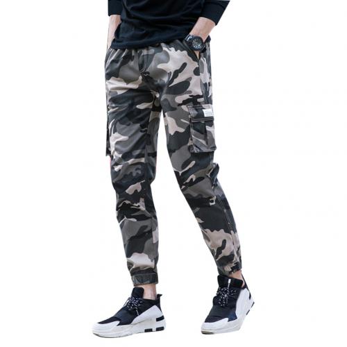 Camo Mannen Werkkleding Broek Dunne Multi-Pocket Enkel Stropdas Elastische Taille Straight Cargo Broek Met Meerdere Zakken: S / Khaki