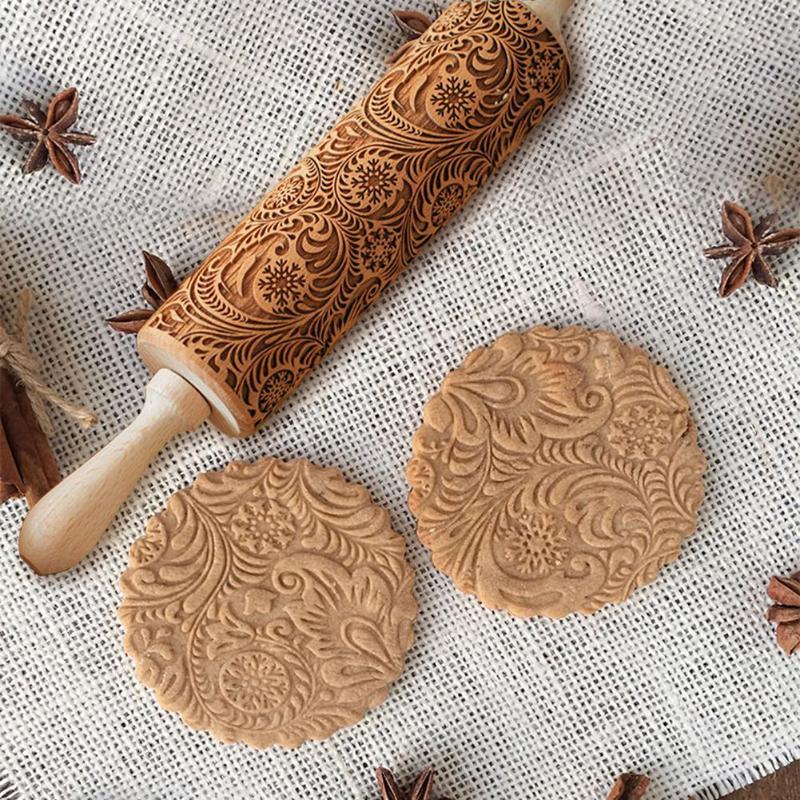 Kerst Embossing Rolling Pin Koekjes Bakken Noodle Biscuit Fondant Taart Deeg Gegraveerde Roller Sneeuwvlok 35 CM/43 CM