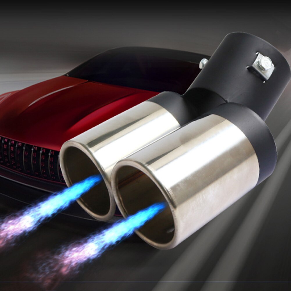 Universal Car Vehicle Exhaust Muffler Double Tube Stainless Steel Tail Pipe Auto Accessories