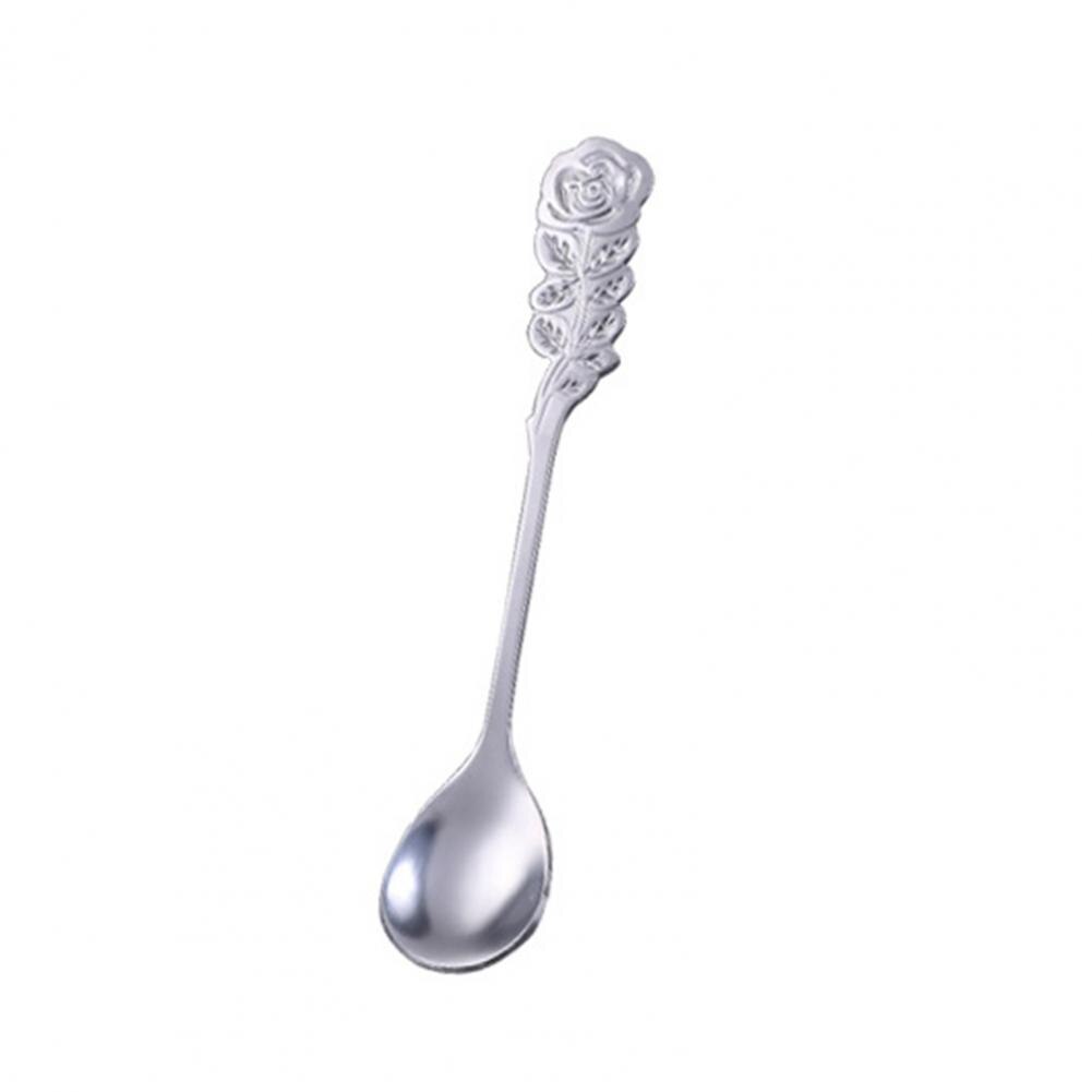 Creativity Coffee Spoon Rose Handle Dessert Stainless Steel Stirring Teaspoon Tableware for Restaurant Kitchen: Silver