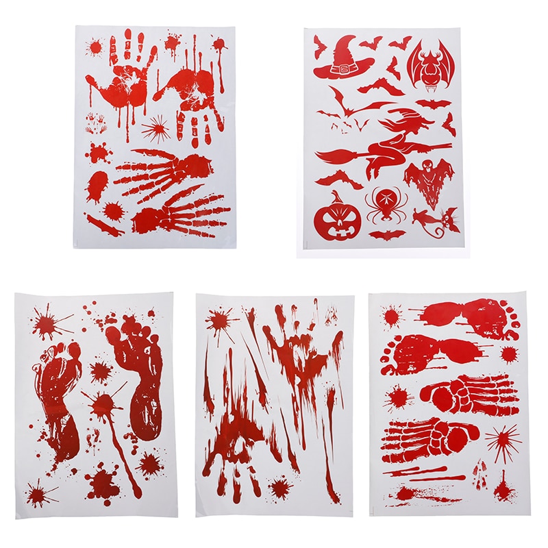Horror Blood Handprint Decal Glass Window Sticker Home Decor Removable Halloween Living Room Classroom Decorations Wall Stickers