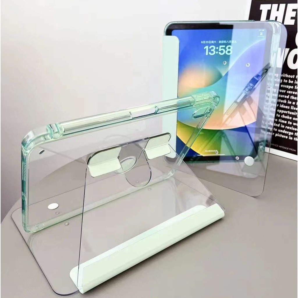 Funda acrílica giratoria transparente para iPad Air 11 2024 Air 6th 5 4 Pro 11 10th 10,9 10,2 9th 8th 7th funda con soporte con ranura para bolígrafo: Quince / Blanco