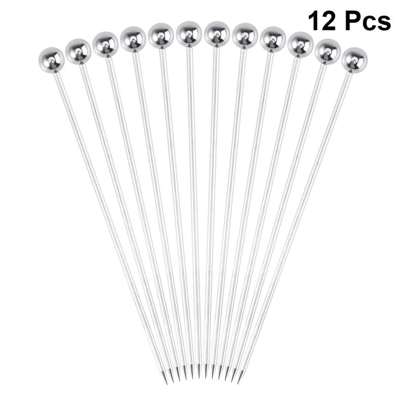 10/12/20PCS Stainless Steel Cocktail Picks Fruit Sticks Toothpicks for Party Bar: Silver