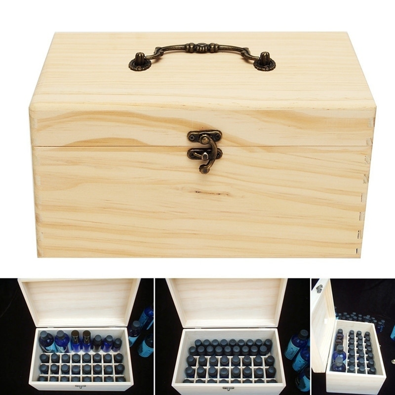 32 Slots Portable Storage Box Organizer Wooden Essential Oil Box for 15Ml Bottles Storage Case Organizer with Handle