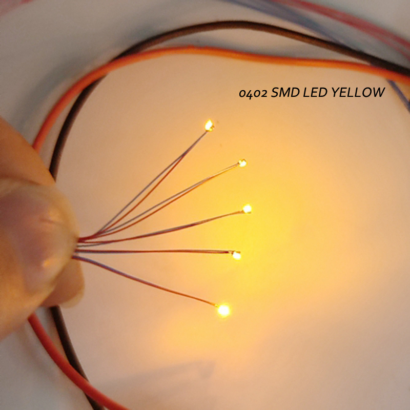 Pre-wired 3V #0402 SMD LED Yellow,30cm wires pre soldered,hobby model kit/car/railway/railroad/starship/gundam lighting