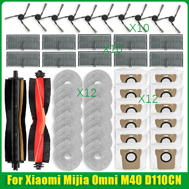 Compatible For Xiaomi Mijia Omni M40 D110CN Replacement Parts Main Side Brush Hepa Filter Mop Cloth Dust Bag Accessories