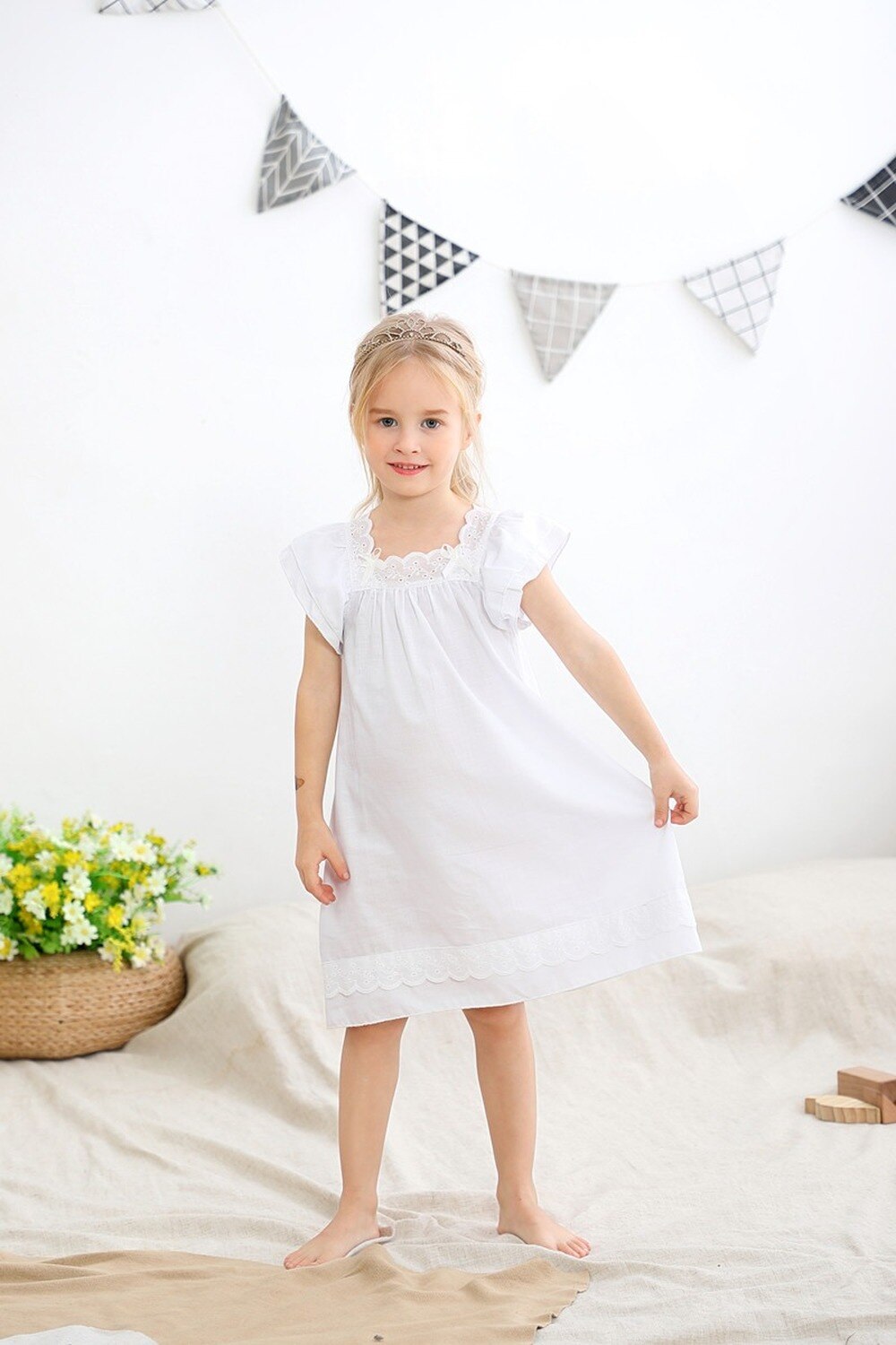 Camisón de manga corta para niñas, pijamas de estilo de corte, Tops bonitos de ocio, de princesa, de verano