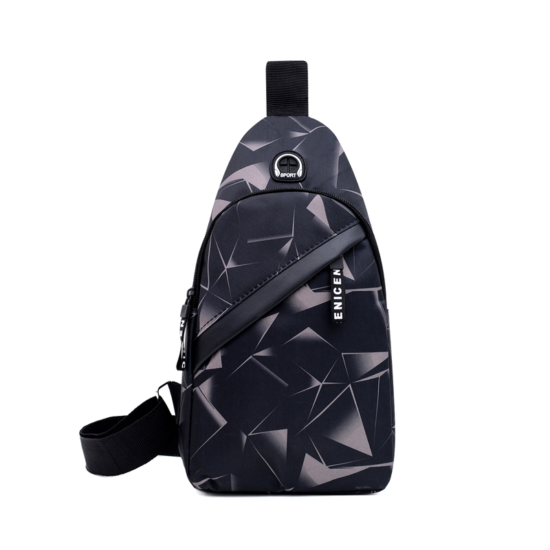 Sacs de poitrine pour hommes imprimé géométrique tissu Oxford sac à bandoulière décontracté sport voyage sacs à bandoulière de poitrine en plein air: Black