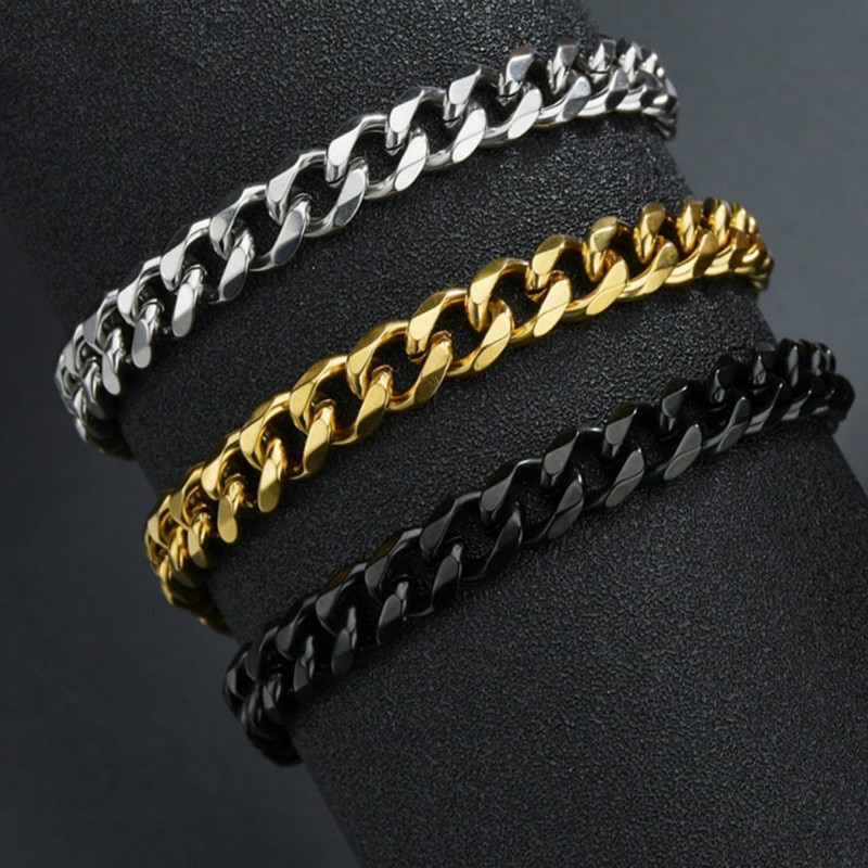 Pulseira punk cubana de 7mm para homens, bracelete clássico de aço inoxidável de hip hop com fecho para presente, joia para homens, 2020
