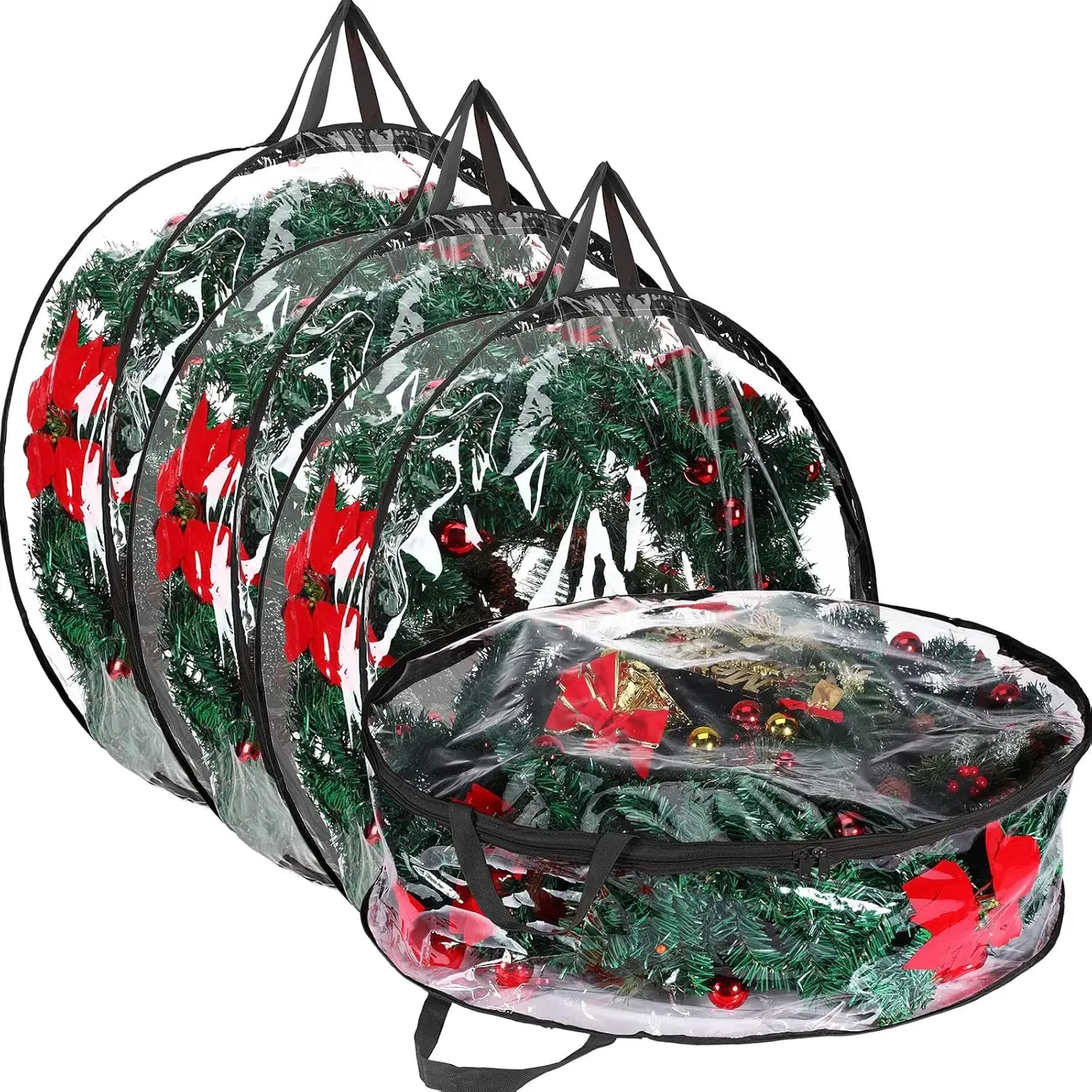 PVC Kerstkrans Opbergtas Waterdichte Garland Pakket Container Handtas Dubbele Rits Decoratieve Garland Protector Bags: S / Black