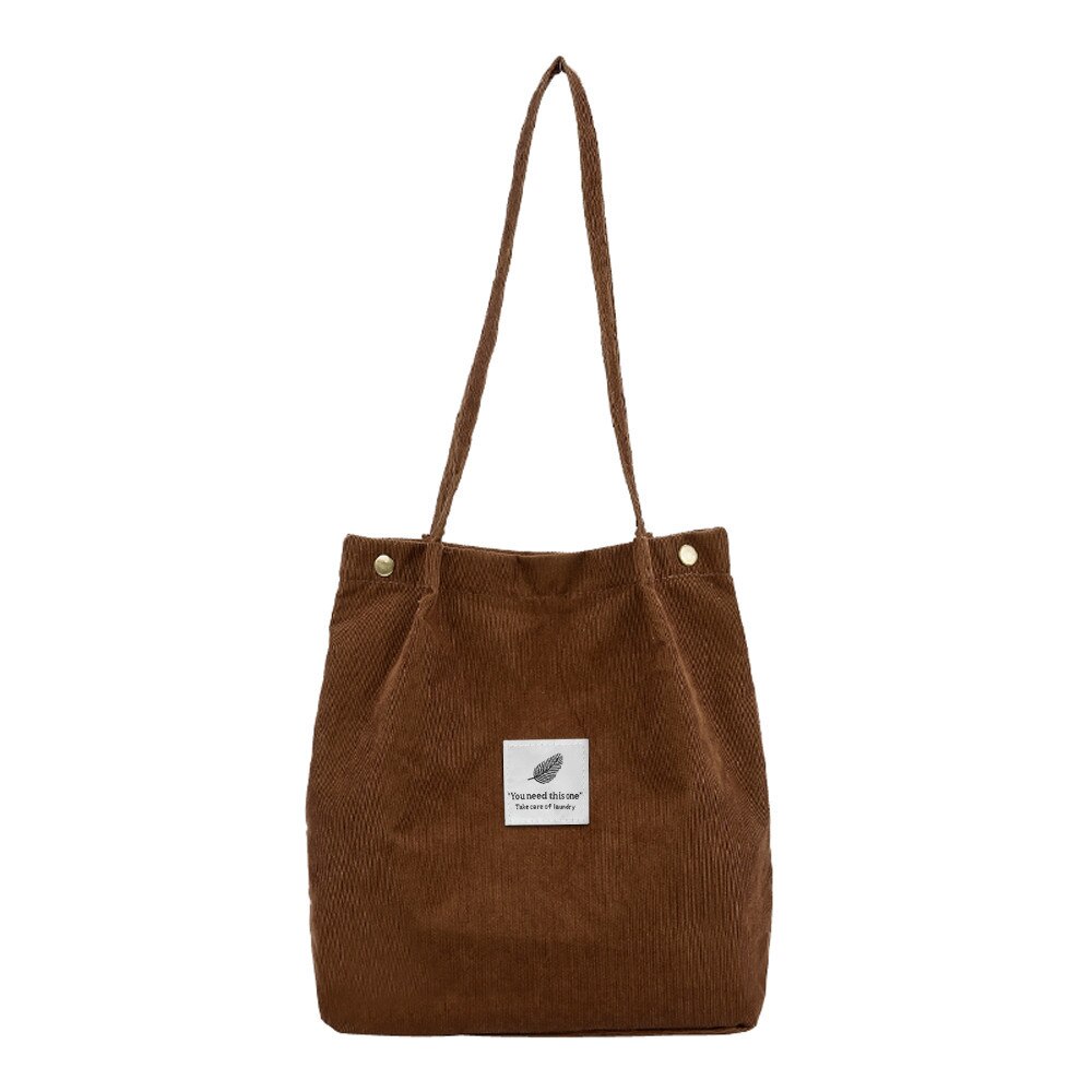 Hoge Capaciteit Vrouwen Corduroy Tote Dames Casual Effen Kleur Schoudertas Opvouwbare Herbruikbare Vrouwen Winkelen Strandtas # L5: B