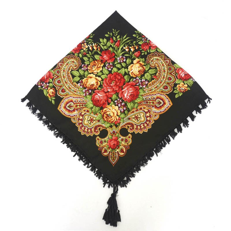 90*90cm châles russes pour femmes, écharpes nationales en coton imprimé, foulards russes rétro à franges, bandanas, pashminas d'hiver pour dames