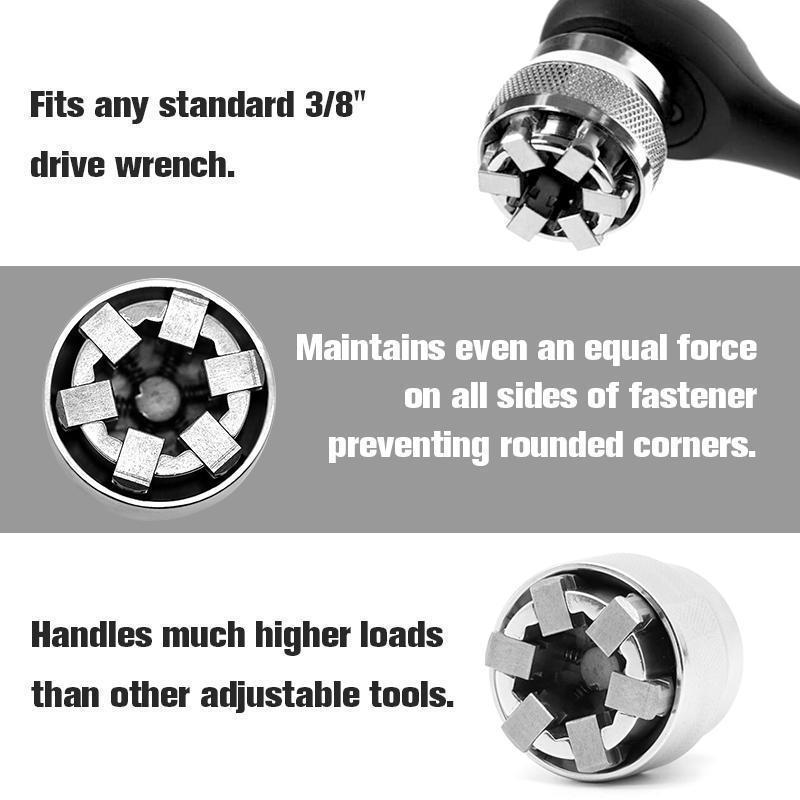 Mintiml Socket Wrench 3/8 inch Drive 10-19 mm Adjustable Hex Universal Socket Torque Ratchet Socket Adapter Wrench Repair Tool