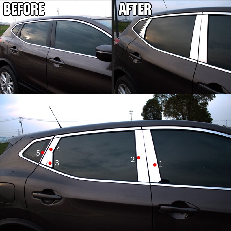 Fönster krom pelare stolpe kåpa trim gjutning garnering accent rostfri styling för nissan qashqai  j11