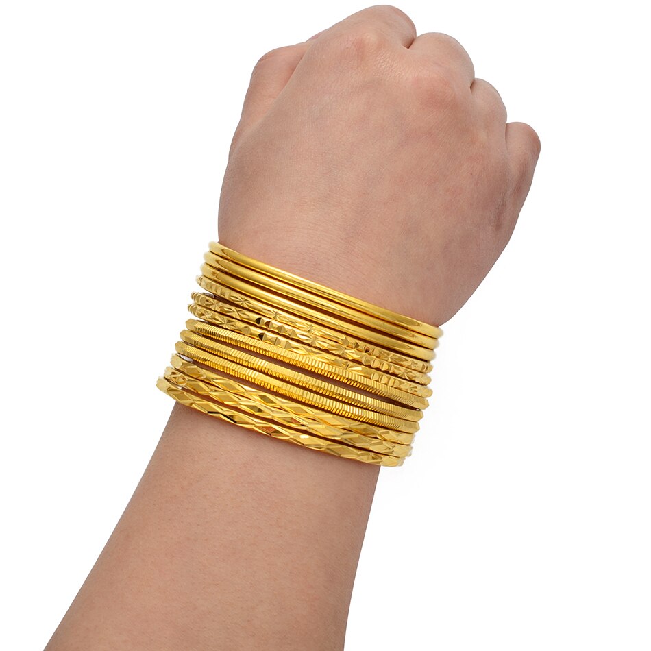 Anniyo (3 teile/los) afrikanisch Armreifen für Frauen Mädchen Dubai Arabisch Runde Kreis BangleBracelet Schmuck Äthiopischen Braut Hochzeit #018307