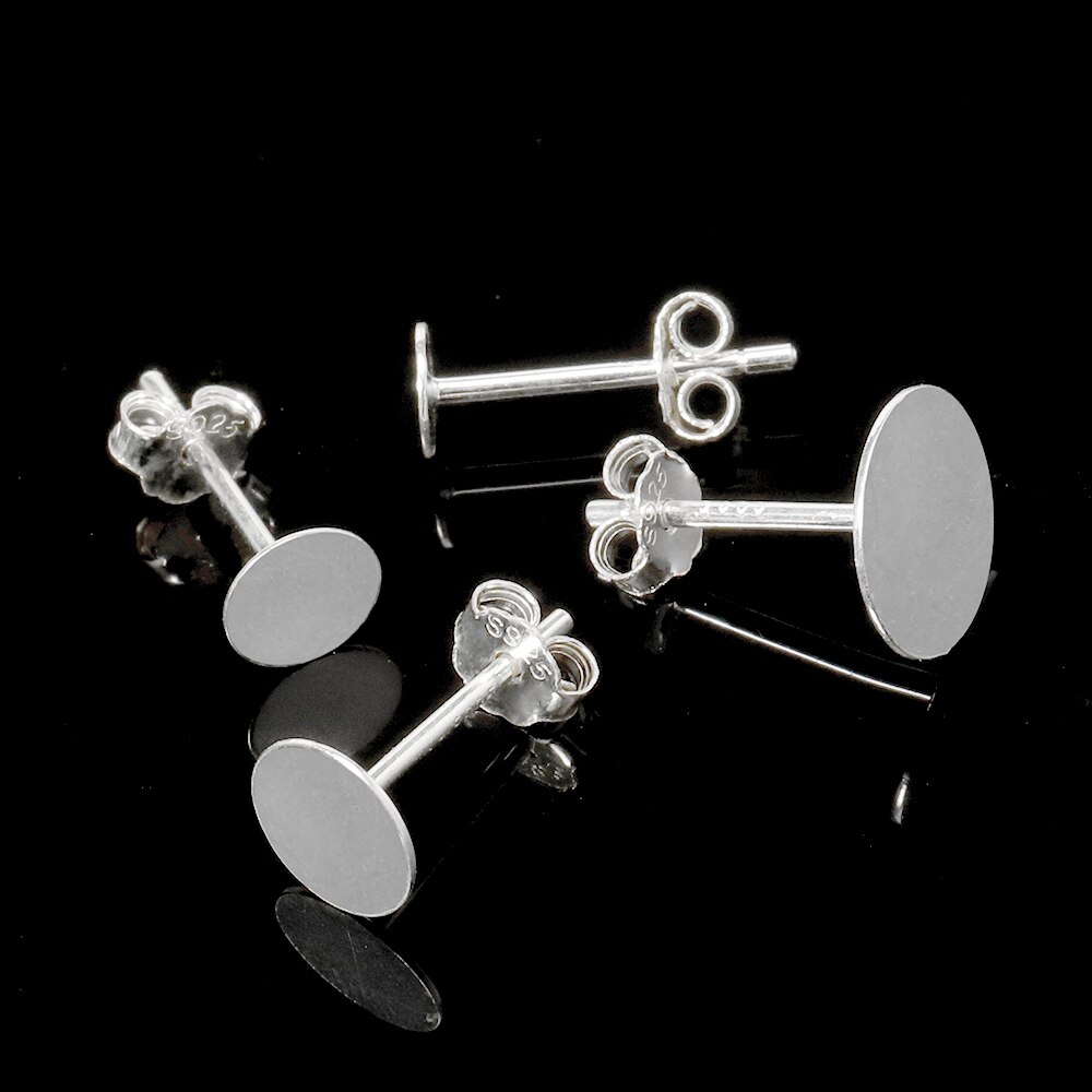 20pcs 925 Sterling Silver Earrings Settings 3/4/5/6/8mm Blanks Round Base for Cabochon Stud Earring Flat Ear Post Pure Silver