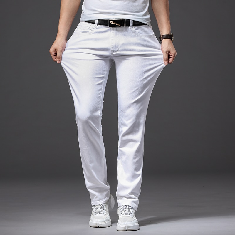 2022 forårs herre & #39 ;s stretch hvide jeans klassisk stil slim fit bløde bukser til mænd business casual bukser