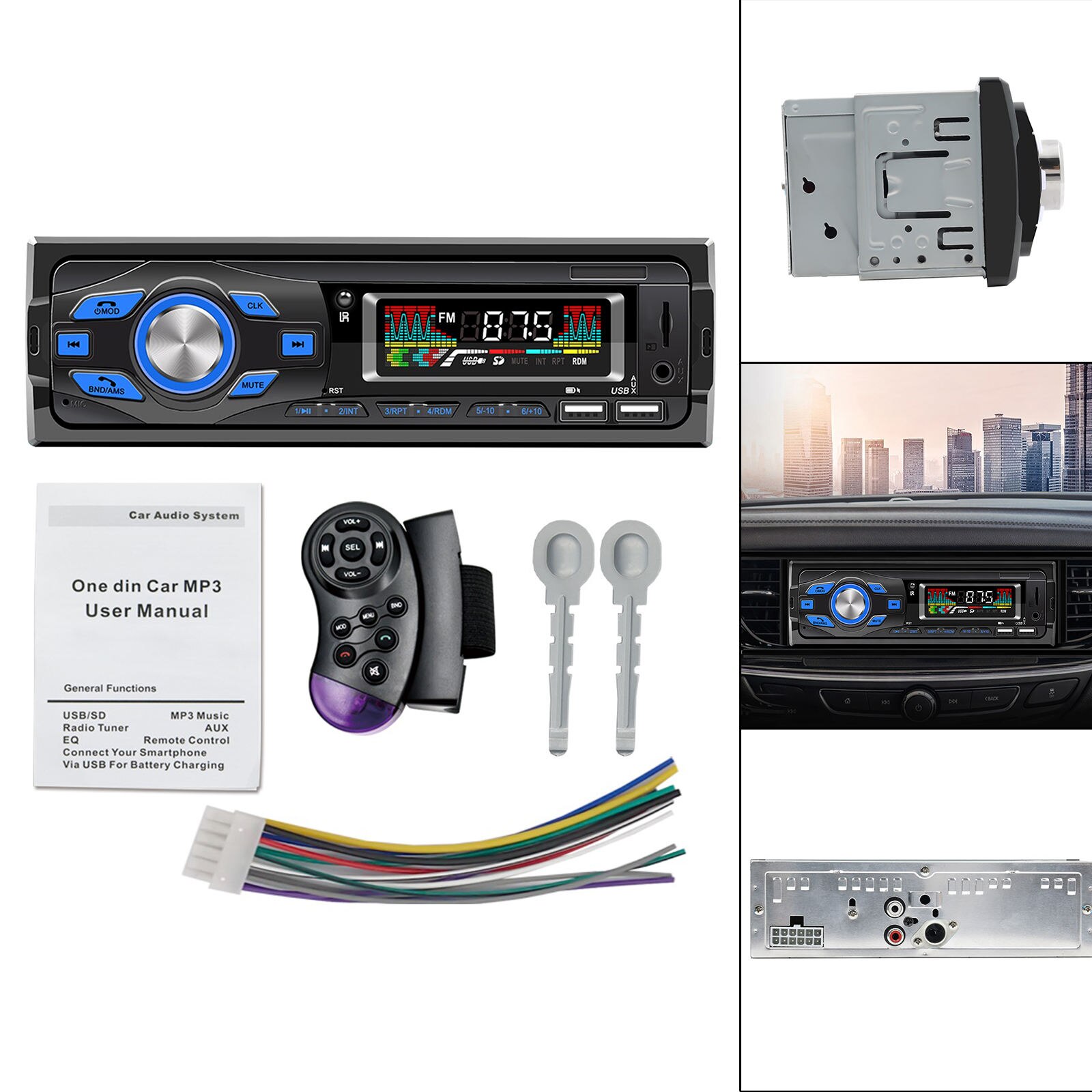 MP3 Player Car Stereo Head Unit 1 Din Bluetooth 5.0 AUX Input Adapter FM Radio Receiver Built-in Microphone for Vehicles Cars