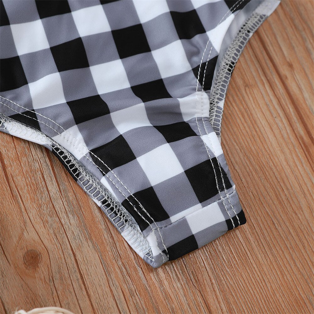 Zomer Meisjes Badmode Kid Badpak Plaid Een Stuk Badpak Meisje Ruche Plaid Romper Jumpsuit Baden Plaid Beachwear