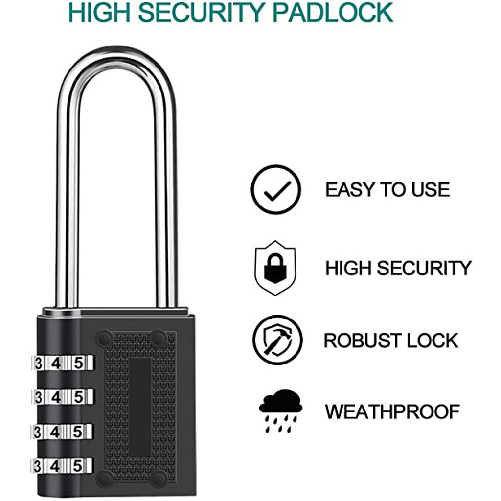2Pcs Outdoor Combinatie Hangslot Lange Beugelslot Beugel Waterdichte 4 Digit Resettable Combinatie Lock #40