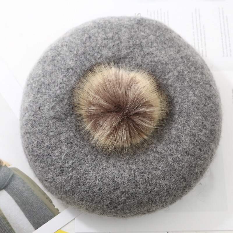 Vrouwelijke Winter Herfst Wollen Pompom Baret Hoed Effen Vrouwen Boina Franse Hoed Meisjes Outdoor Warm Baretten Schilder cap