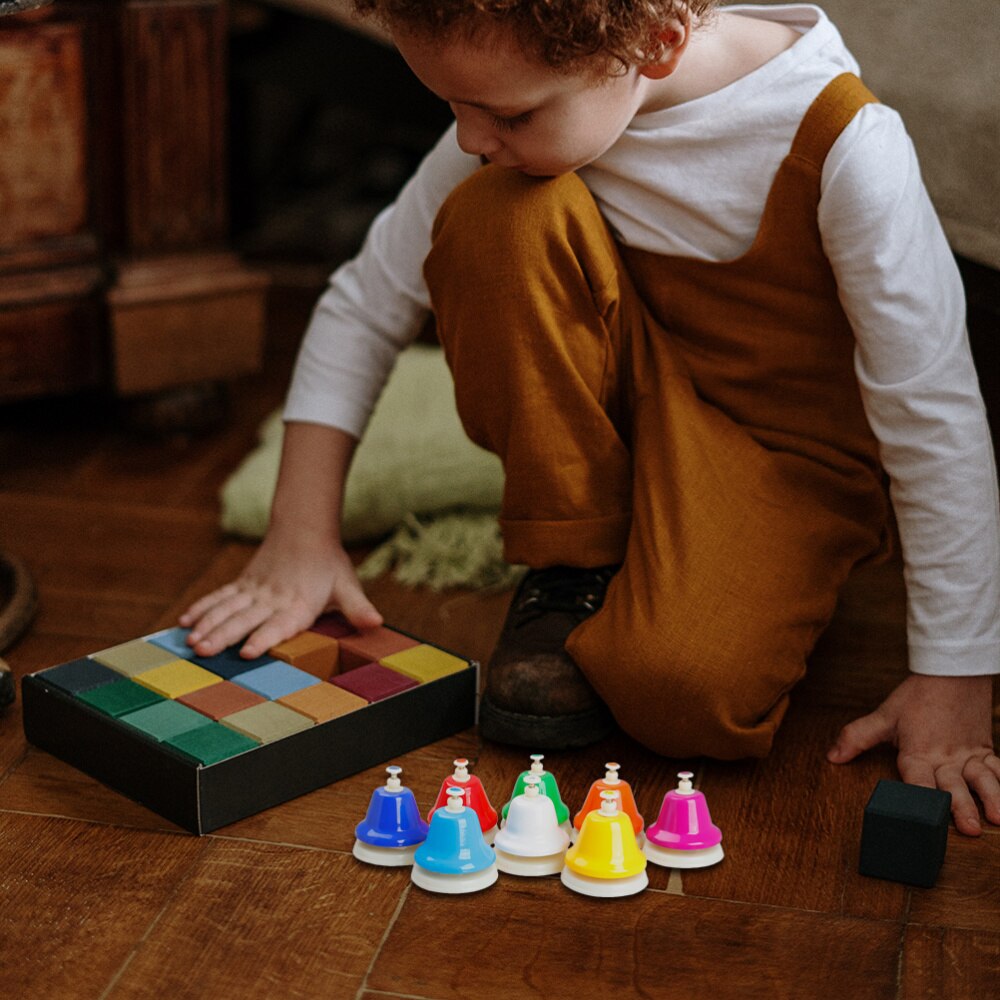 1 Juego de campanas de clase de ocho tonos, instrumentos musicales de juguete de percusión para niños