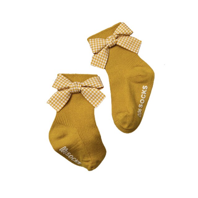 Baby Baby Meisje Kant Prinses Sokken Geribbelde Gebreide Effen Kleur Anti-Slip Medium Buis Sokken Kid Turn Manchet Ruche floor Kousen: YELLOW / L 3-5Years